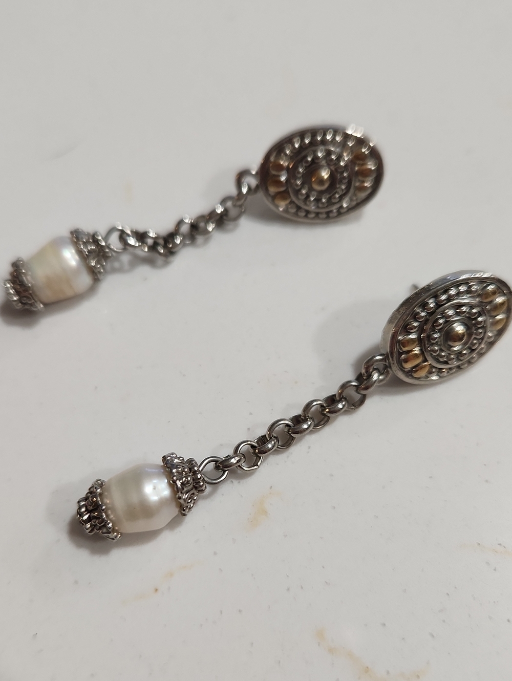 Silver-Tone Chain Pearl Drop Earrings